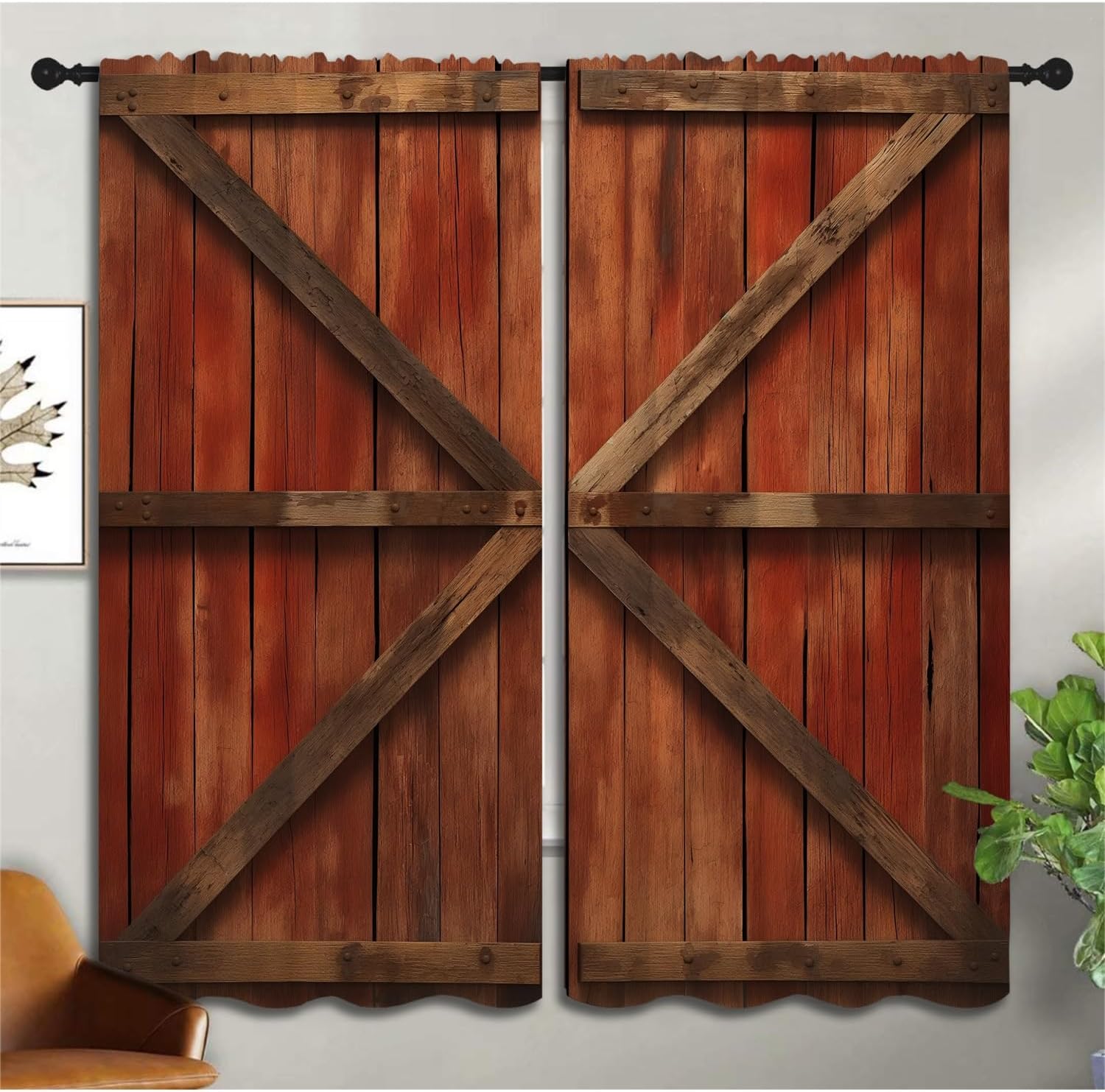 Farming Japan - Barn Wood Door Blackout Curtains,Rustic Western